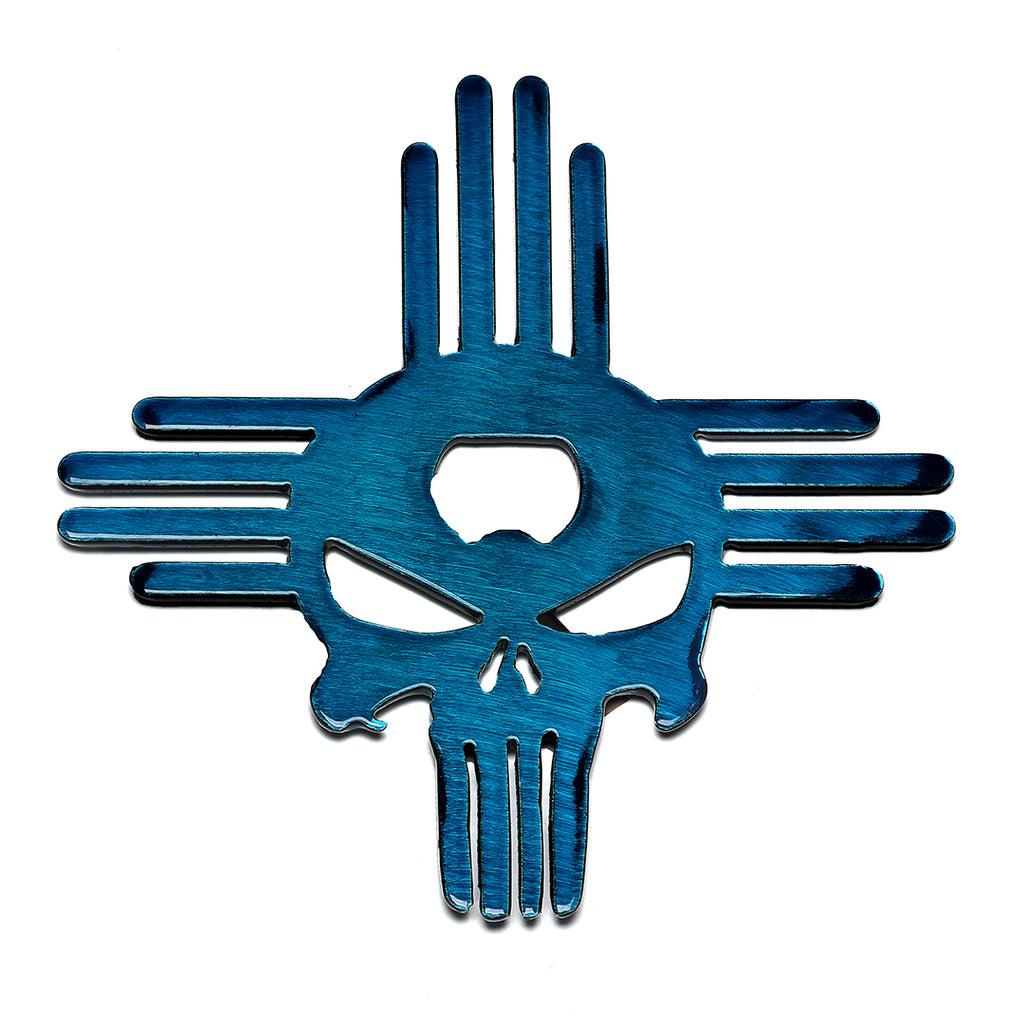 Zia hitch cover with Punisher and embedded bottle opener in Candy Blue